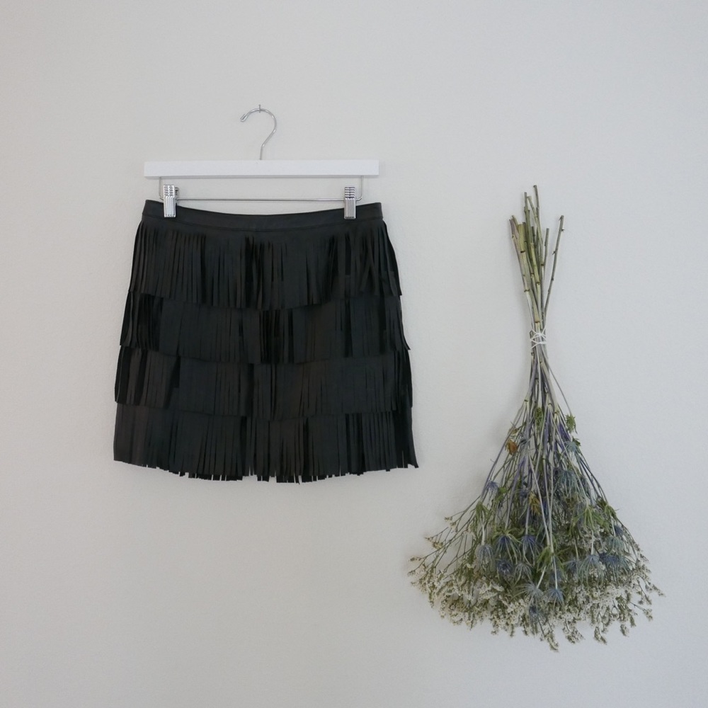 Leather Fringe Mini Skirt